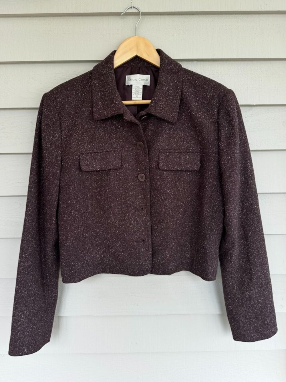 Vintage Wool Blend Cropped Collared Jacket